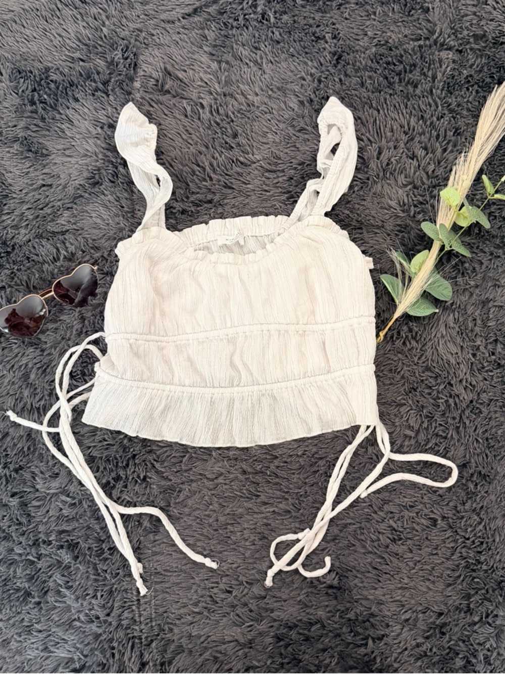 Women’s White Smocked Crop Top with Tie Straps